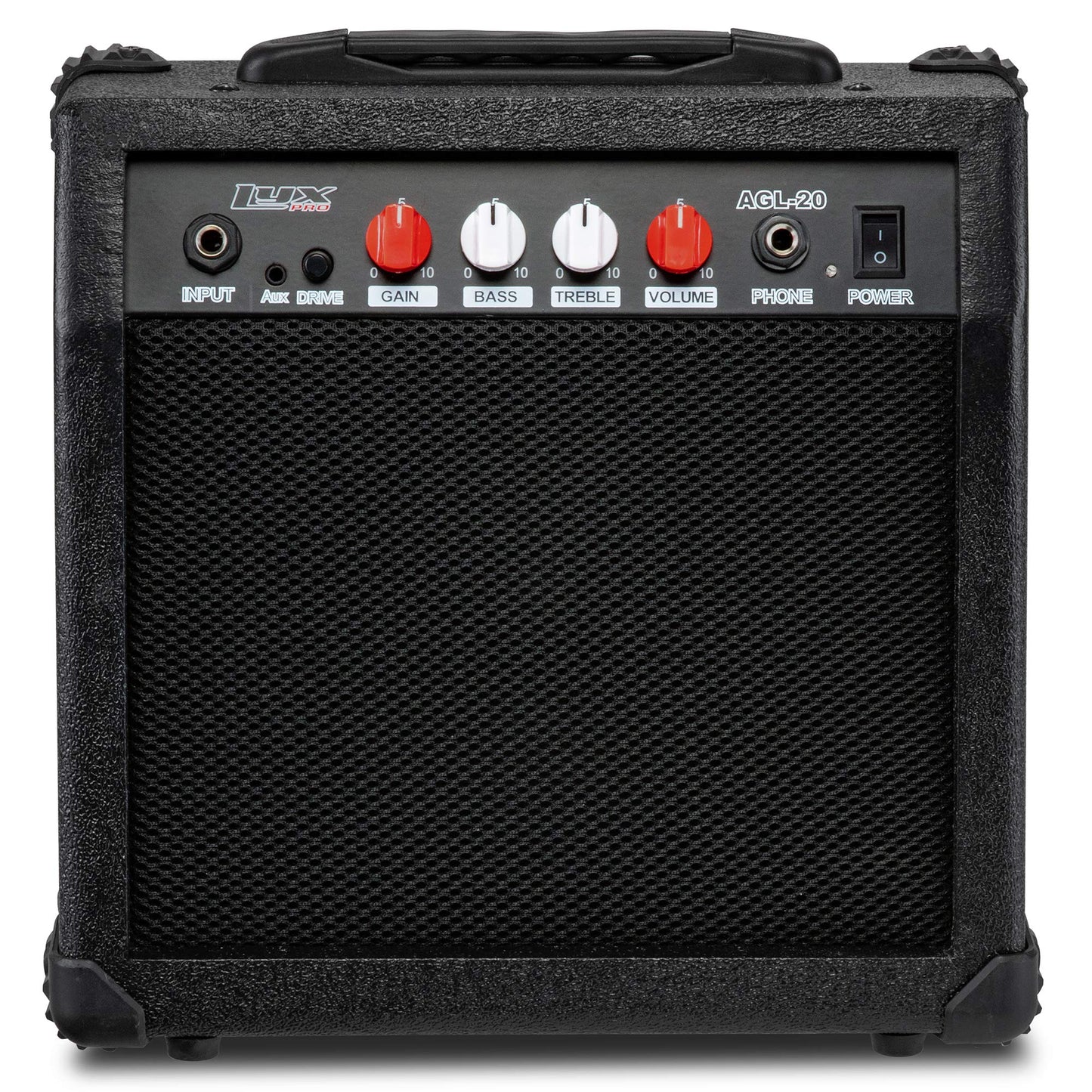 LyxPro Electric Guitar Amp 20 Watt Amplifier Built in Speaker Headphone Jack and Aux Input Includes Gain Bass Treble Volume and Grind - Black