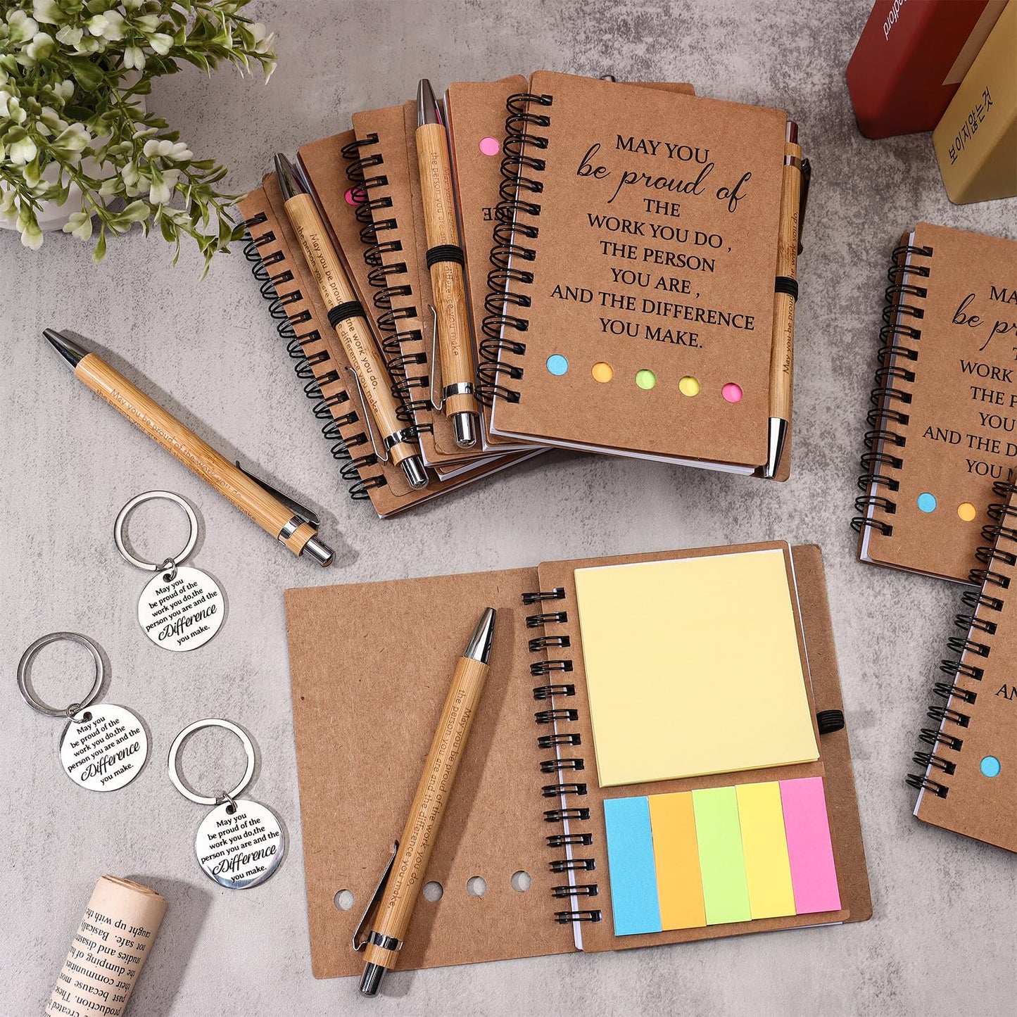 8 Sets Employee Appreciation Gifts Bulk for Coworkers Thank You Staff Gift Inspirational Pens Motivational Notebooks Positive Keychain Thank You Gifts for Colleagues Nurse Teacher Team Graduation Gift