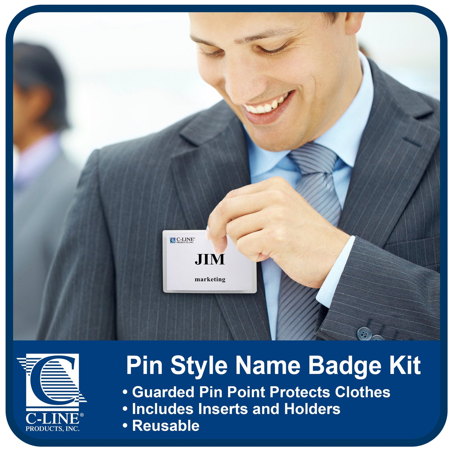 C-Line Pin Style Name Badge Holders, 3.5 x 2.25 Inches, Clear, 100 per Box (94223)
