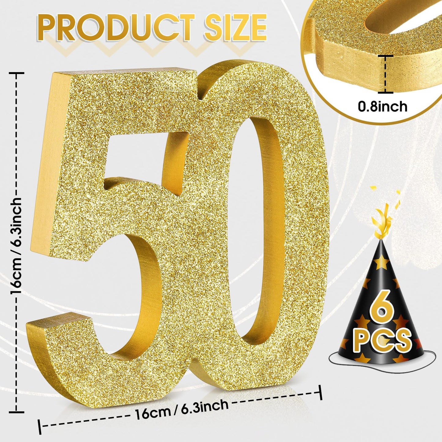 Shellwei 6 Pcs 50th Birthday Decorations for Men and Women,50th Anniversary Decorations,Gold Glitter Number 50 Table Topper Centerpieces Decorations for Birthday Party