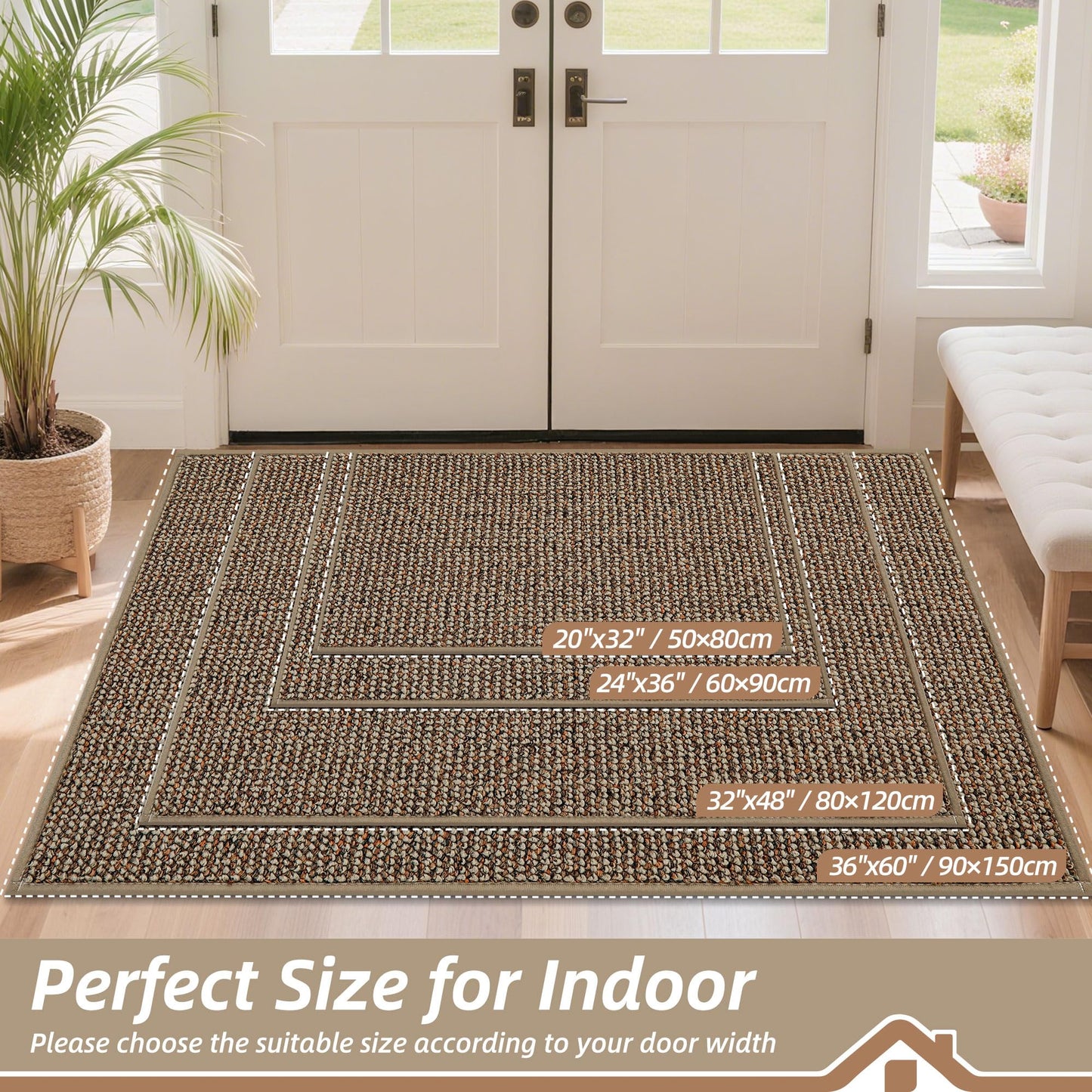 BEQHAUSE Dirt Trapper Door Mat 32" x 48", Non-Slip Washable Doormats Entrance Mat, Dirt Resistant and Absorbent Welcome Mat, Low Profile Floor Mats for Front Back Door and Entryway, Taupe