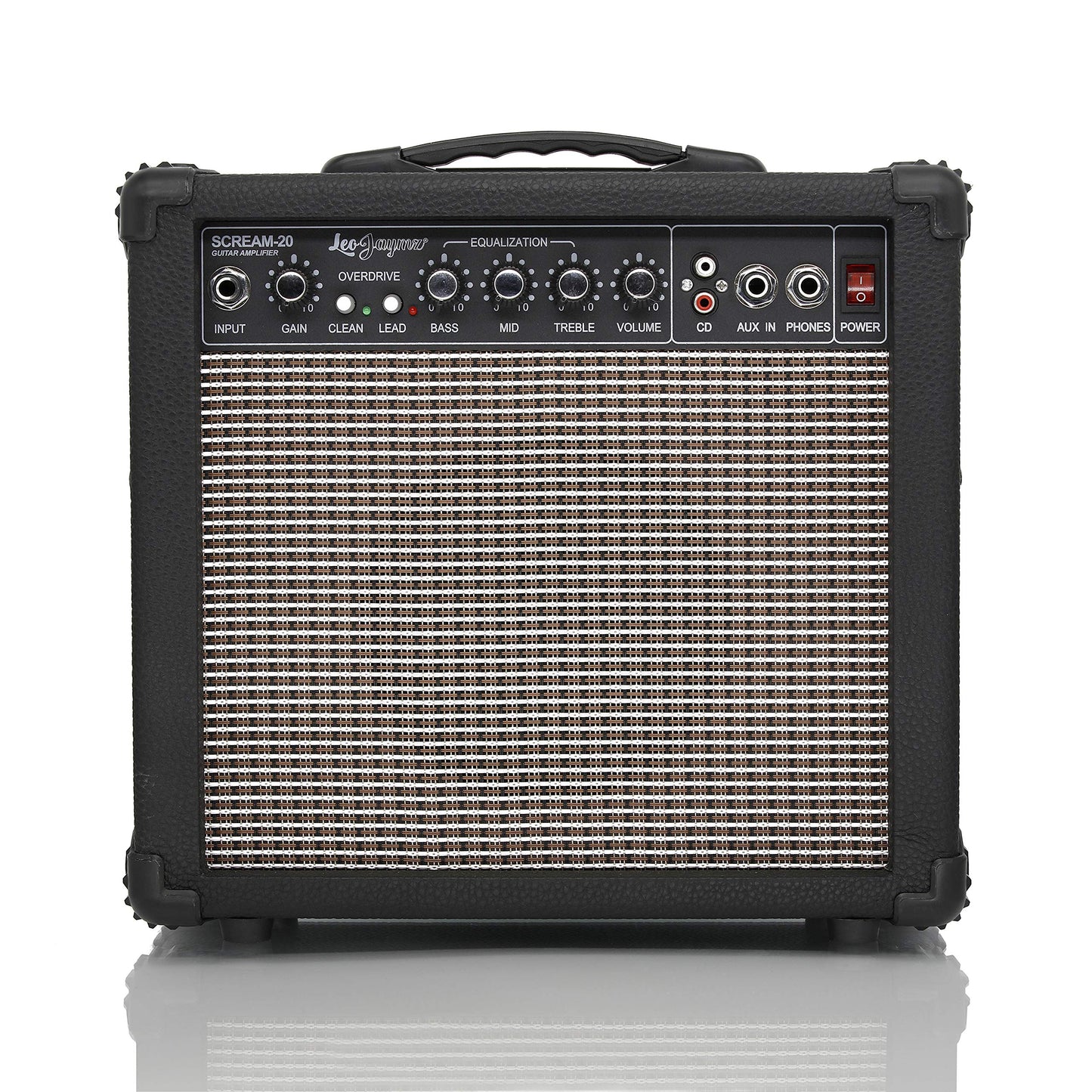 Leo Jaymz 20W Electric Guitar Amplifier - Clean and Distortion Channel - 3 Band Equalization and CD Line Input - Recording Studio, Practice Room, Small Courtyard (Black, 6.5 ")