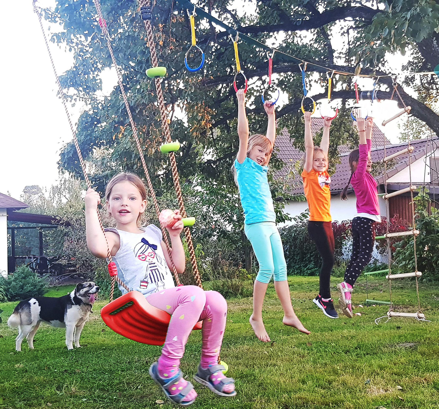 Swing seat Red for Kids and Adults with Length Control Hinge - 220lb Load - Ninja Slackline Ready - Triangle carabiners Included - Playground Swing Set Accessories Replacement
