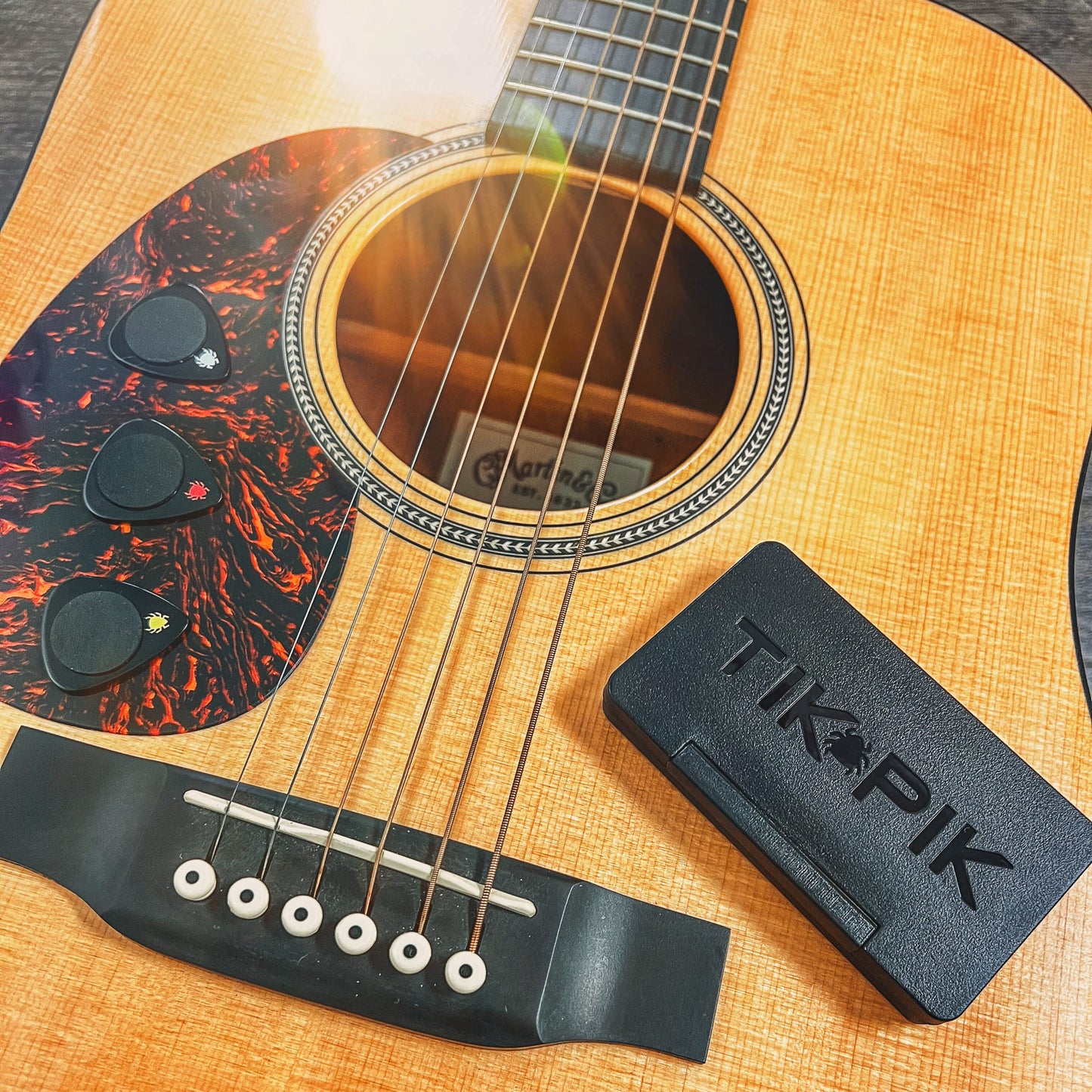 TIK PIK 6-Pack Guitar Picks for Acoustic & Bass Guitars | As Seen On Shark Tank | Black Thin Gauge