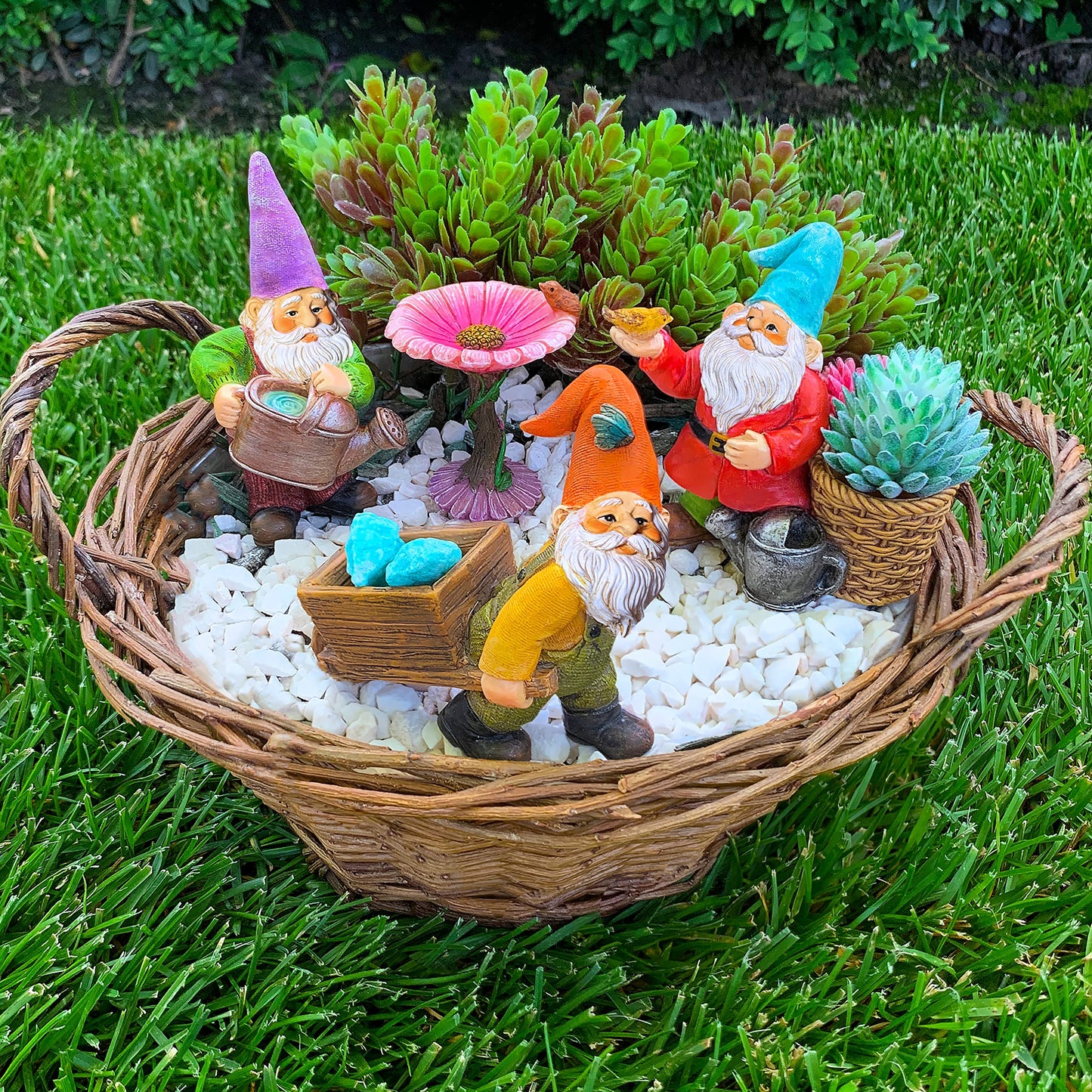 Mood Lab Miniature Garden Gnomes - Gardening Gnome Figurines & Accessories Set (4 pcs) 3.5" H - Indoor Outdoor Garden Decor