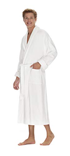 Men's Terry Cloth Robe by BOCA TERRY, Luxury Bathrobe, Plush White Cotton Spa Robes