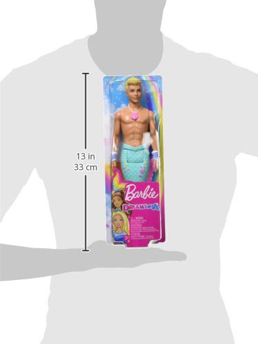 Barbie Dreamtopia Merman Doll, approx. 12-inch with Blue Rainbow Tail and Blonde Hair, for 3 to 7 Year Olds