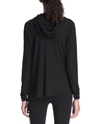 Calvin Klein Women's Premium Performance Ruched Long Sleeve Zip Up Hoodie (Standard and Plus), Black, Medium