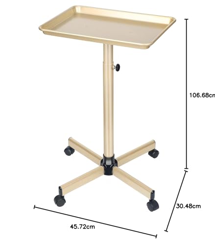 Salon Tray, Champagne Gold Salon Rolling Tray, Salon Service Tray Cart with Adjustable Height, Salon Tray on Wheels, Ideal Use As Tattoo Tray&Deantal Tray, No-Rusting