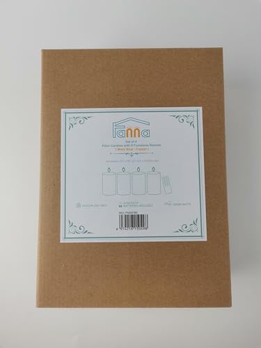 Fanna Flameless LED Pillar Candles with Timer for Wreath, Battery Operated Rustic Wax Candles with Remote for Christmas, 8 Batteries Included - Set of 4 (D 7.5cm x H 10cm) - Misty Blue/Copper