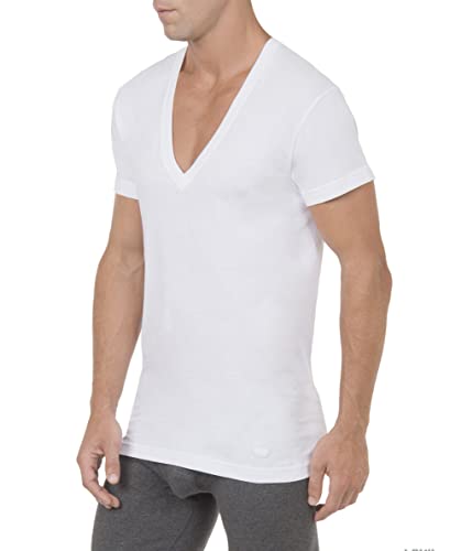 2(x)ist Men's Cotton Slim Fit Deep V Neck T-Shirt Multipack, White, Large