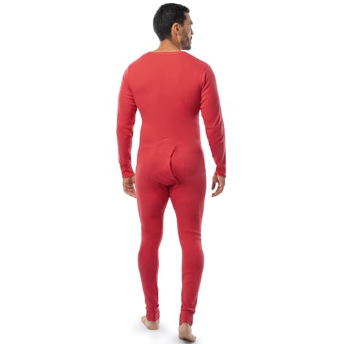 Indera 865US4XLRD Men's Cotton 1 x 1 Rib Union Suit, Red, 4X-Large