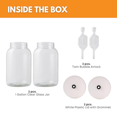 FastRack One gallon Wide Mouth Jar with Drilled Lid & Twin Bubble Airlock-Set of 2, multicolor (B01AKB4G9E)