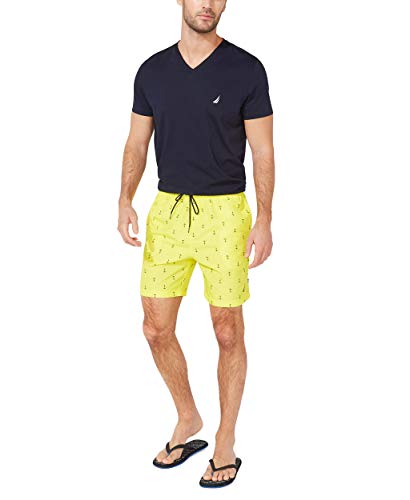 Nautica Men's Standard Quick Dry All Over Classic Anchor Print Swim Trunk, Blazing Yellow, Medium