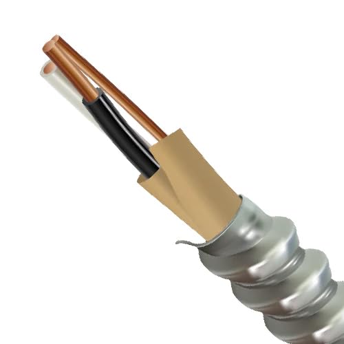 Sarwire 14/2 Armoured Cable, 15.24 m, 50ft, 600V AC90, Solid Copper Conductors, Interlocked Aluminium Armour