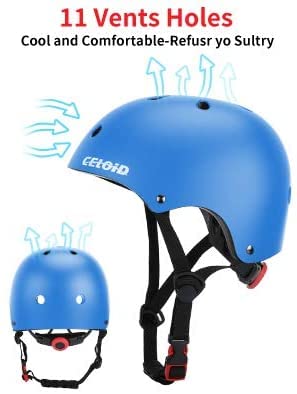CELOID Kids Helmet Pad Set,Adjustable Kids Skateboard Bike Helmet Knee & Elbow Pads Wrist Guards10-14-16 Years Kids,Protective Gear Set for Girls Boys Bicycle Roller Scooter Sport,Blue