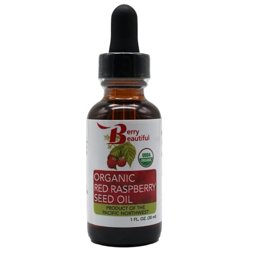 Certified Organic Red Raspberry Seed Oil - Cold Pressed by Berry Beautiful from Organically grown Raspberries - 100% Pure & Unrefined (1 fl oz)