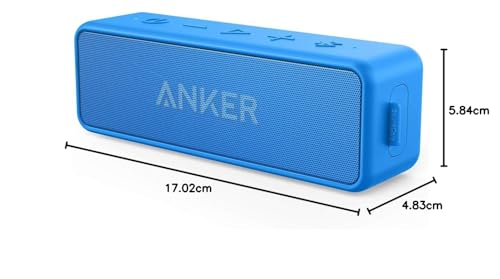Anker Soundcore 2 12W Portable Wireless Bluetooth Speaker: Better Bass, 24-Hour Playtime, 66ft Bluetooth Range, IPX7 Water Resistance & Built-in Mic, Dual-Driver Speaker for Beach, Travel, Party- Blue