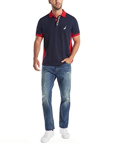 Nautica Men's Short Sleeve Color Block Performance Pique Polo Shirt, Navy, 3X-Large