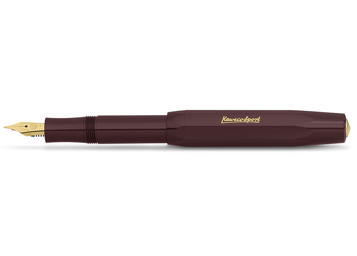 Kaweco CLASSIC SPORT Fountain Pen Bordeaux with 23 Carat Gold-Plated Steel Nib and Iridium Tip for Ink Cartridges I Sport Fountain Pen 13 cm I Nib: B (Broad)