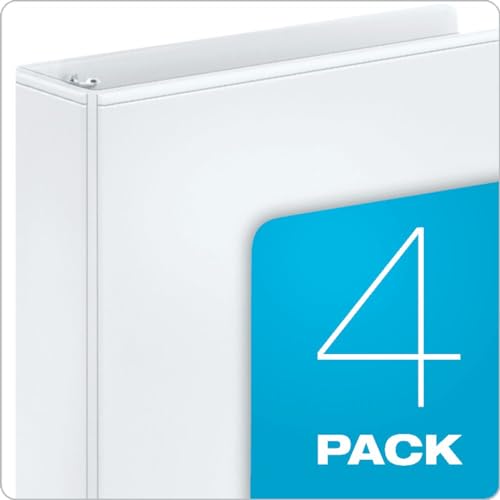 Cardinal Binders 3 Ring, 3 Inch Capacity, ClearVue Customizable Cover, White, Holds 625 Sheets, Eco-Friendly Recycled Board, Non-Stick PVC-Free, Back-Mounted Rings, 4-Pack for Office or School