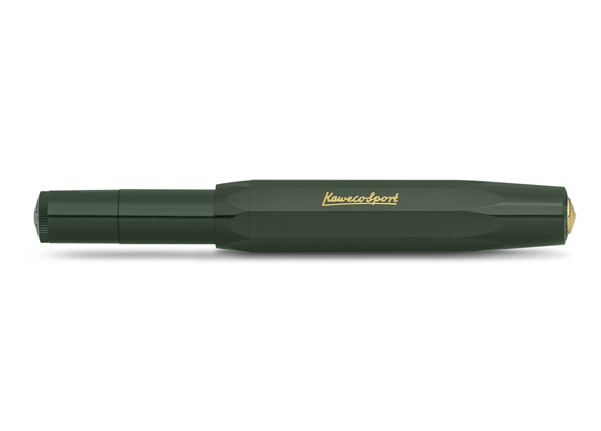 Kaweco CLASSIC SPORT Fountain Pen Green with 23 Carat Gold-Plated Steel Nib and Iridium Tip for Ink Cartridges I Sport Fountain Pen 13 cm I Nib: B (Broad)