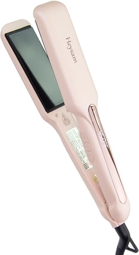 Heysam Flat Iron Hair Straightener for Women, Graphene Titanium Ceramic Plates 1.6 Inch Wide, Pink Flat Iron Dual Voltage Hair Straightener and Curler 2-in-1, LCD Temperature Display, 30S Fast Heating