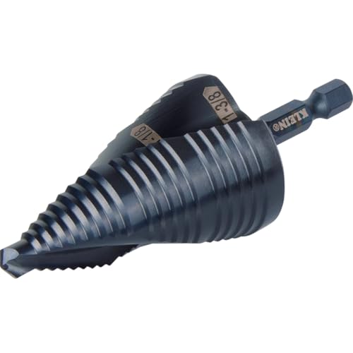 Klein Tools QRST15 Step Drill Bit, Quick Release Spiral Double-Fluted, 7/8 to 1-3/8-Inch, Hex Shank, Cut Steel, Wood, Plastic, Aluminum