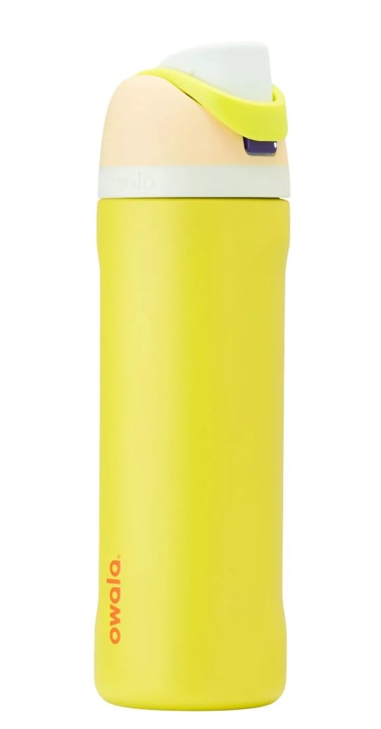 Owala FreeSip Insulated Stainless Steel Water Bottle with Straw, BPA-Free Sports Water Bottle, Great for Travel, 24 Oz, Lemon Limeade
