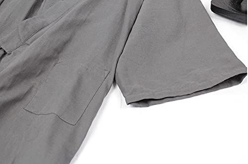 Fendawn Strive Classical Stylish Japanese Style Men Cotton Bathrobe Pajamas Kimono Casual Clothes, Grey