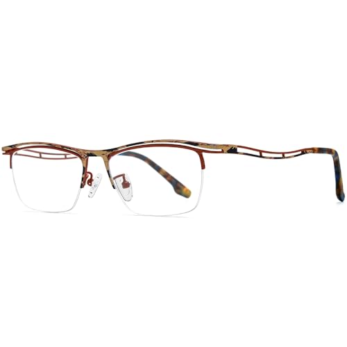 FONEX Colorful Pure Titanium Glasses Frame Men Semi Rimless Square Eyeglasses Eyewear (85890 Red)