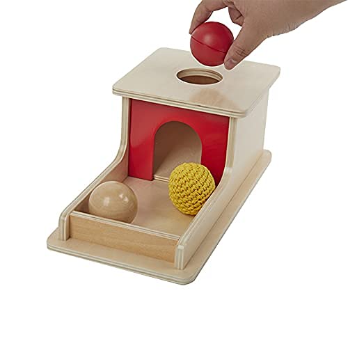 Adena Montessori Full Size Object Permanence Box with Tray Three Balls Montessori Toys for 6-12 Month Infant (Three Balls (Wood, Plastic,Knitted))