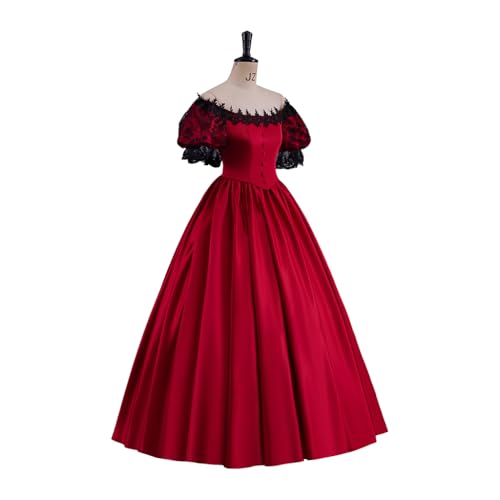 ZODICOS Women's Gothic Victorian Rococo Lace Dress Southern Belle Costume Civil War Colonial Ball Gown Dress, Red, 3X-Large