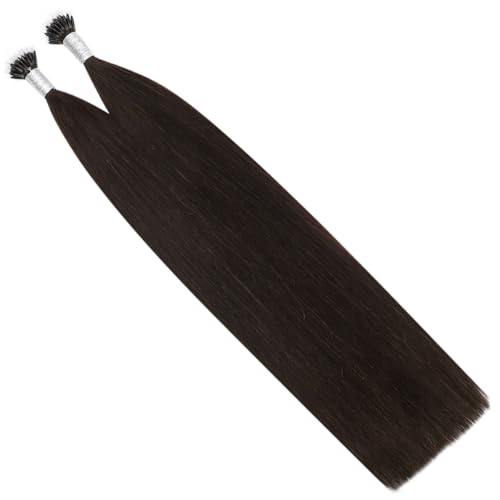 Ugeat Brown Nano Beads Hair Extensions for Women 14 inch Short Cold Fusion Nano Hair Extensions Human Hair Darkest Brown for Short Add Volume 50G 50S