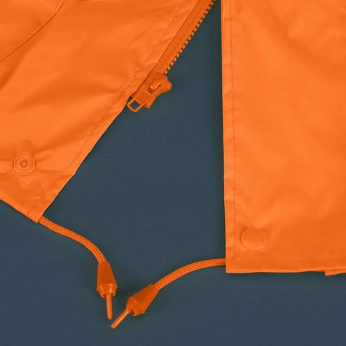 Pioneer Hi Vis Waterproof Lightweight Rainsuit - Work Safety Hooded Jacket and Bib Pants - Adjustable Pant Length - Hi Vis Orange