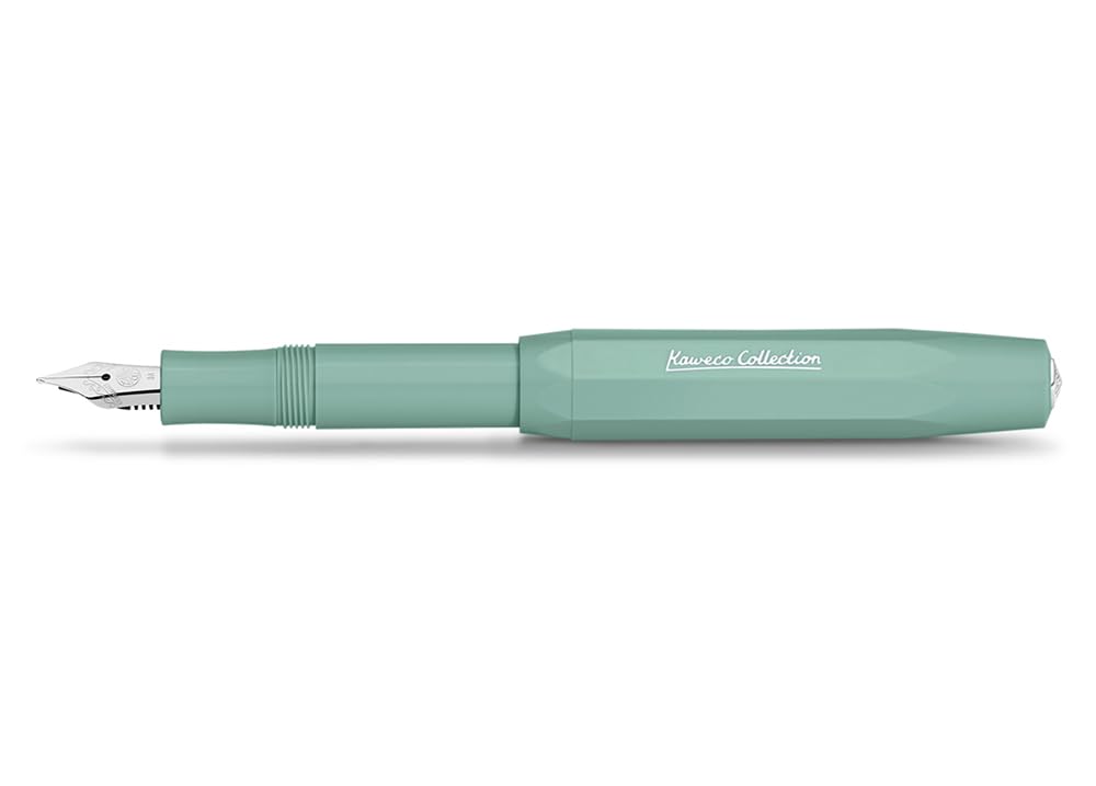 Kaweco COLLECTION Fountain Pen Smooth Sage, Fine Nib Sport Octagonal Clip Chrome