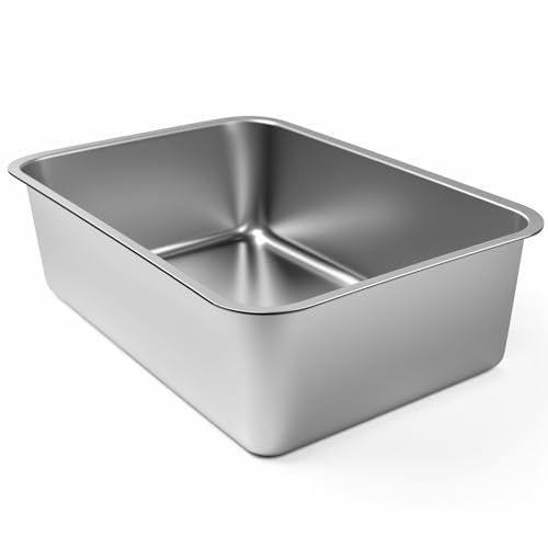 Stainless Steel Litter Box, High Sided Large Metal Cat Litter Boxes Easy Clean, Non Stick No Smell Cat Litter Box for Adult Cats/Kitty/Kitten