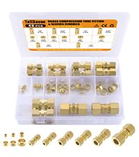 46pcs Brass Compression Tube Pipe Fittings Assortment Kit, Taiidaues 1/8" 3/16" 1/4" 5/16" 3/8" 1/2" OD Compression Union Connector & Compression Sleeves Ferrules