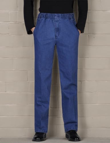IDEALSANXUN Men’s Elastic Waist Loose Fit Denim Pants Casual Solid Jeans Trouser, Light Blue, 34W x 30L