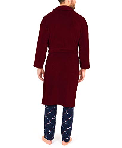 Nautica Men's Long Sleeve Cozy Soft Plush Shawl Collar Robe, Burgundy, One Size
