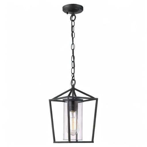 Emliviar Modern Outdoor Pendant Light, 1-Light Outdoor Hanging Lantern Light in Black Finish with Clear Glass, 20065H BK