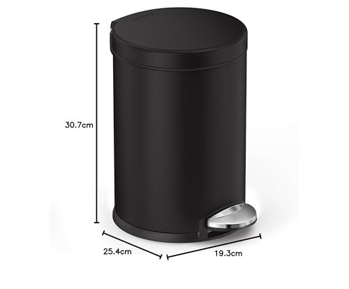 simplehuman 4.5 Liter / 1.2 Gallon Round Bathroom Step Trash Can, Matte Black