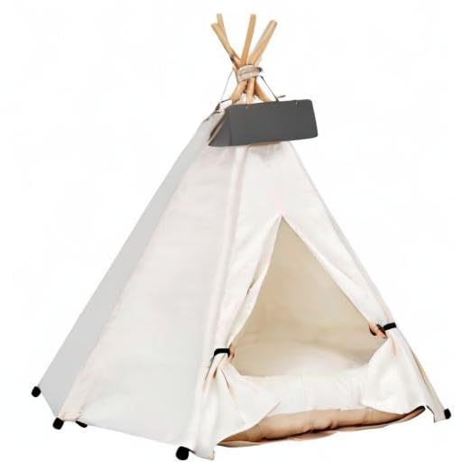 Dog Teepee Pet Tents Tipi Portable Houses Puppy Cat Bed with Thick Cushion (S:40 * 40 * 50CM)