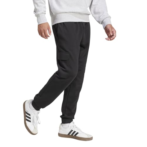 adidas Mens Essentials Feel Cozy Fleece Sportswear Cargo Pants,Black/White,Medium