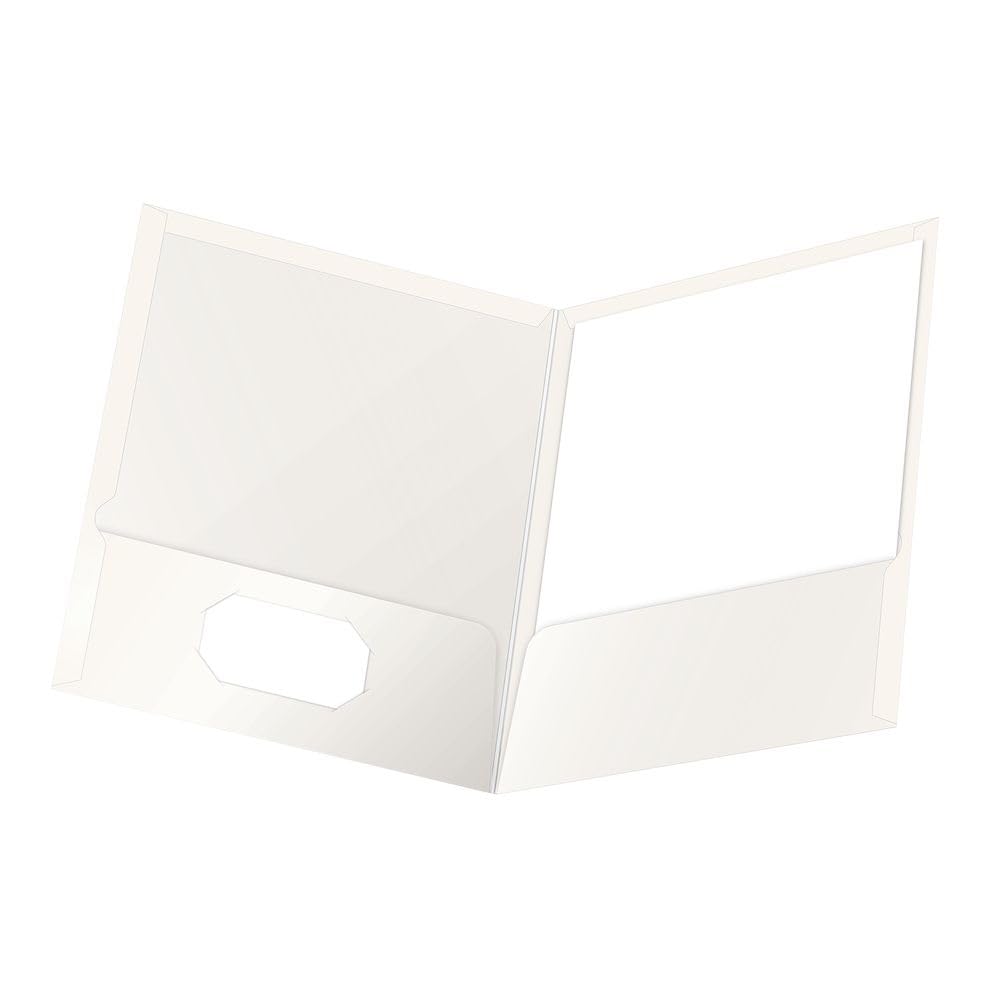 Oxford Pocket Folders, Laminated Twin Pockets, Letter Size, High-Gloss White, Holds 100 Sheets, Business Card Holder, 25-Pack for School, Office, or Presentations