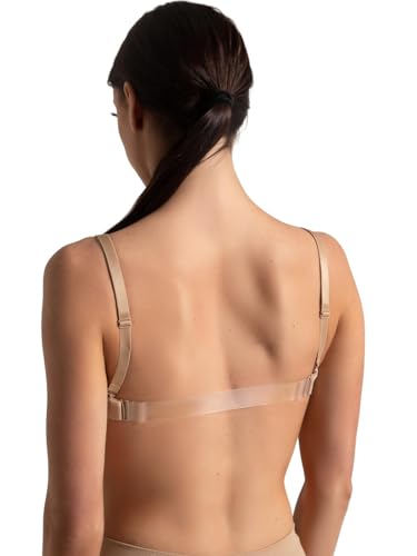 Capezio Womens Seamless Clear Back Sweetheart Bandeau Sports Bra, Beige, Medium US
