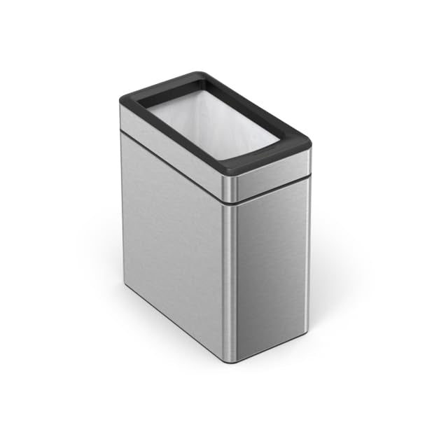 simplehuman 10 Litre / 2.6 Gallon Bathroom Profile Open Trash Can, Brushed Stainless Steel