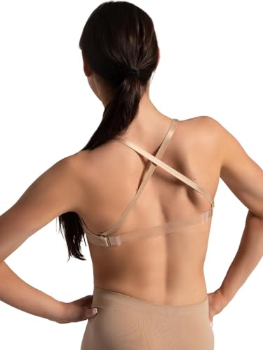 Capezio Womens Seamless Clear Back Sweetheart Bandeau Sports Bra, Beige, Medium US