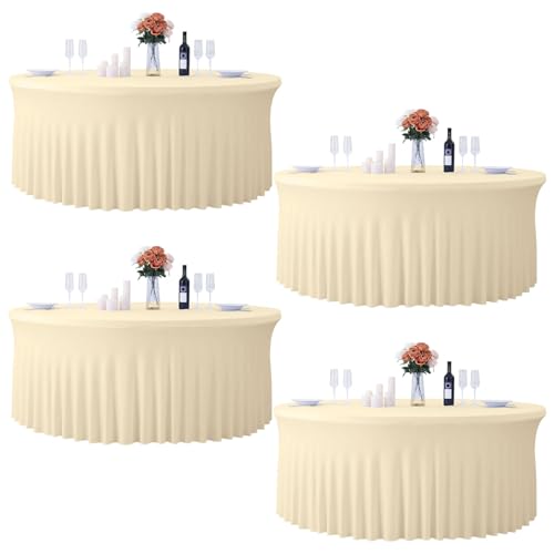 4 Pack Champagne Cloth Tablecloth for 5 FT Round Table, Circle Picnic Table Cloths for Outdoors, Table Cloths for 60 Inch Circular Tables for Wedding Photography Social Events Engagement Party Decor