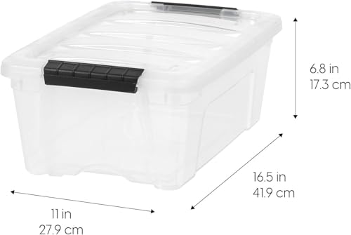 IRIS USA 4-Pack Storage Bins with Lids, 12 Liter, Stackable See-Through Organizing Solution Latches Durable Nestable Containers Secure Pull Handle, BPA-Free Plastic